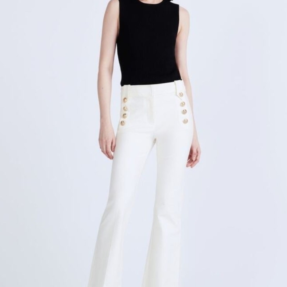 Derek Lam 10 Crosby Sailor Pants In Soft White (Cream) with Gold Accents